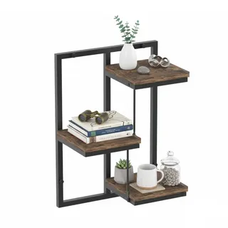 Relaxdays Wandregal, Industrial, Metall & Holzoptik, HxBxT: 45 x 32,5 x 19 cm, Schweberegal mit 3 Ebenen, schwarz/braun