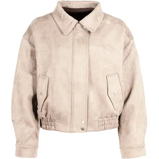 Lederimitatjacke MAURITIUS "2Waylina", Damen, Gr. 3XL, beige (light beige), Obermaterial: 95% Polyester, 5% Elasthan, unifarben, oversize kurz, Manschette, Jacken Lederimitatjacke, mit Falten, mit Druckknöpfen, mit Seitentaschen