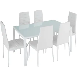 Tectake Esszimmergruppe Brandenburg, bodenschonende Kunststoffkappen, weiß/weiß , Weiß , Metall , Rechteckig , 90x98x150 cm , Esszimmer, Bänke, Tischgruppen & Eckbankgruppen