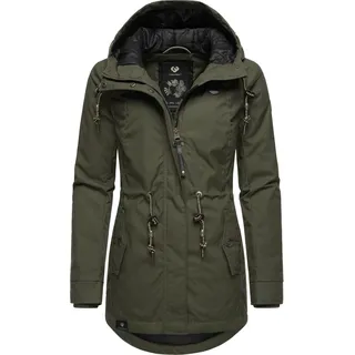 Wintermantel RAGWEAR "Winterjacke Monadis Black Label", Damen, Gr. XS, grün (schwarz olive24), Obermaterial: 65% Polyester PES. 35% Baumwolle CO.  Obermaterial: Futter: 100% Polyester PES. 100% Polyester PES., Mäntel Wintermantel