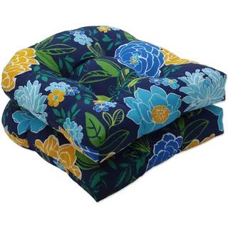 Pillow Perfect Sitzkissen mit Blumenmuster, getuftet, Wetter- und lichtbeständig, 48,3 x 48,3 cm, Blau/Gelb, Frühlingsbling, 2 Stück