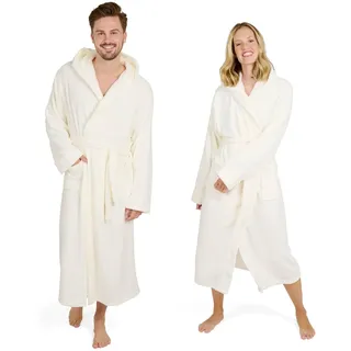 Blumtal Bademantel Damen & Herren M - OEKO-TEX zert. Morgenmantel mit Kapuze inkl. Doppelschlaufen für perfekte Passform - super flauschig - Weiß