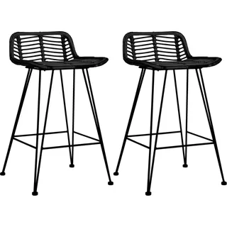 The Living Store Barhocker 2 Stk. Schwarz Rattan - Schwarz
