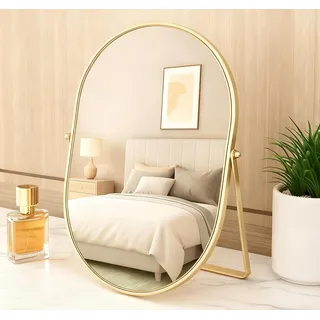 Feyarl Ovaler Schminkspiegel mit Ständer Tischspiegel Gold Verstellbarer & Faltbarer Make-up Spiegel für Schlafzimmer Badezimmer Schminktisch