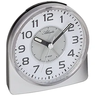 Atlanta 1996/19 Wecker Quarz analog silbern leise ohne Ticken mit Licht Snooze - Silber