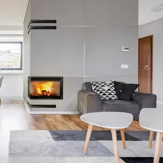 🔥Kaminofen Kamineinsatz Panorama BImSchV2 2-Seitig Kaminofen 14kW Holzofen Modern🔥 - Schwarz