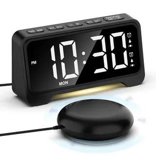 Mesqool Vibrationswecker, Lauter Wecker für Tiefschläfer, Digitaler Wecker mit Nachtlicht, Großes Digital LED Anzeige, USB-Ladegerät, Doppelalarm, Einfach Einzustellen, 12/24H, Batterie-Backup