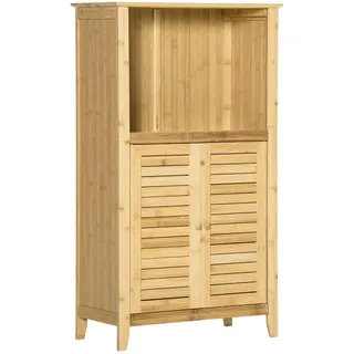 Homcom Badzimmerschrank mit offenem Regal, Badregal, Badezimmer, Standregal Bambus, Natur, 50 x 25,5 x 92 cm