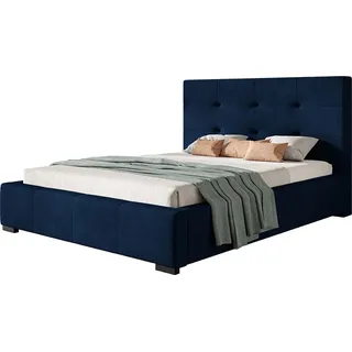 Polsterbett Oslo mit Kopfteil, 200x200 cm, Doppelbett mit Bettkasten und Lattenrost aus Metal, Velourstoff, Farbe: Dunkelblau - Dunkelblau