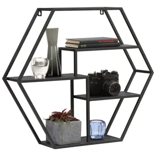 Landscape Wandregal , Schwarz , Metall , 60x52x13 cm , Wohnzimmer, Regale, Wandregale
