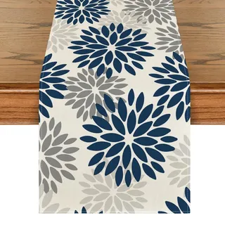 Artoid Mode Blumen Blau Dahlien Winter Tischläufer, Saisonnal Küche Tisch Dekoration Drinnen Urlaub Party Dekor 40x180 cm
