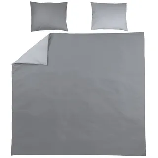 Meyco Home Uni Bettwäsche Doppelbett (Baumwolle, atmungsaktives Material, einfache Pflege, praktischer Einschlagstreifen, Maße: 240 x 200/220 cm), Grau/Hellgrau
