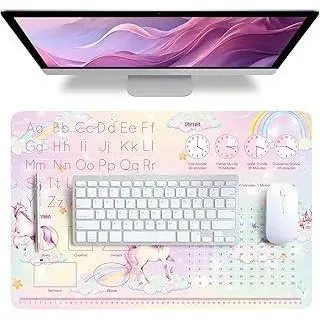 Schreibtischunterlage Leder, Schreibtischunterlage Mädchen Einhorn-Thema Mauspad Büropad Rosa Groß 60X40cm Schreibtischunterlag Kinder Abwischbar Kunstleder Rutschfest für Büro Home-Office