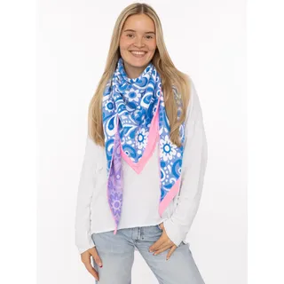 Zwillingsherz "Blumige Aussichten", Florales Muster, Kante Uni, Strick, blau pink,