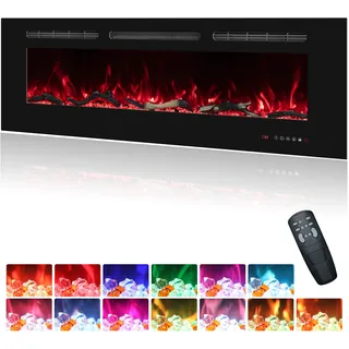 Oxhark Flame Elektrokamin Wandmontage, 13 Farbmodi LED flammeneffekt, 127 cm Kamin Heizung Glas-Touchscreen und Fernbedienung,1500W(50")