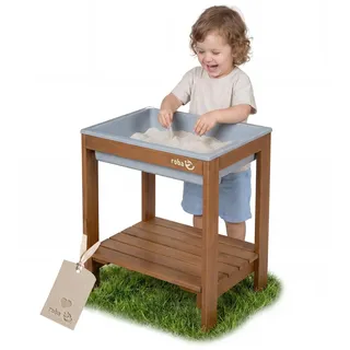roba Outdoor + Spieltisch "Tiny" mit Spielwanne - Wetterfester Sand- & Matschtisch aus Massivholz - Gartenmöbel für Kinder - Ab 18 Monaten - Teakholzfarben