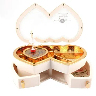 MAGT Spieluhr Mädchen mit Schmuckkästchen, Doppel Herz Ballerina Spieluhr Exquisite Schmuckkasten Schmuck Aufbewahrungskoffer für Kleine Mädchen(Weiß)