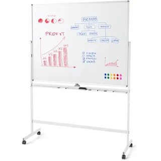 FANTASK 150 x 120 cm Doppelseitiges Mobiles Whiteboard, Höhenverstellbar Magnetisch mit Rollen & Zubehör, für Schule, Büro, Zuhause (Weiß)