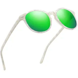 DUCO Retro Polarisierte Damen Sonnenbrille Vintage UV400 Schutz Sonnenbrillen Leichtgewicht Acetat Rahmen DC1230 (Weiß Rahmen Revo Grün Linse)
