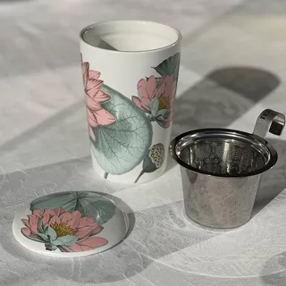 TEA SOUL Lotototasse • Porzellanbecher mit Deckel und perforiertem Filter • Fassungsvermögen 350 ml