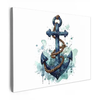 MuchoWow© Wandbilder Wohnzimmer Wanddeko Schlafzimmer Zimmerdeko Fotowand | 70x50 cm - Zimmer Deko Wand Dekoration Wall Art Maritime - Anker - Blau - Weiß - Maritim