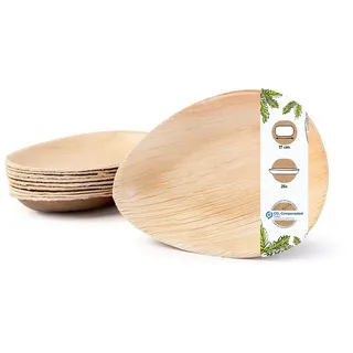GREENBOX Palmware - hochwertiges Palmblattgeschirr I 25 Stück Palmblatt Teller tief Tropfenform 17 cm I Bio Einweggeschirr biologisch abbaubar Partygeschirr Einmalgeschirr Wegwerfgeschirr