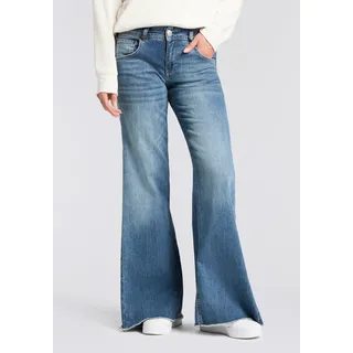 5-Pocket-Jeans HERRLICHER "Edna Kama Denim Light", Damen, Gr. 32, Länge 34, navy blau, Denim/Jeans, Obermaterial: 98% Baumwolle, 2% Elasthan, ausgestellt lang, Jeans 5-Pocket-Jeans, Flared Fit, extra Weite