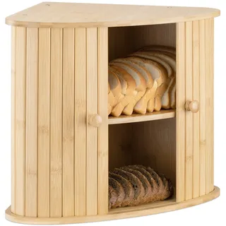 Navaris Brotkasten Ecke aus Bambus - Eckbrotkasten zwei Etagen - Brotbox aus Holz - Box für die Küche - XL Brotkorb 35x35x35cm - Aufbewahrung Schrank