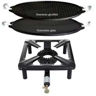 Hockerkocher-Set (klein) mit Gussgrillplatte light Ø 38 cm - ohne Zündsicherung