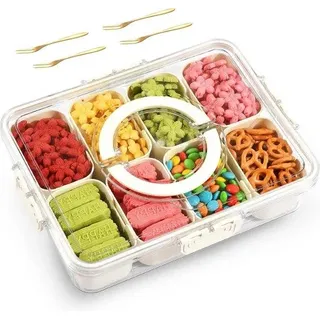 Portioniertablett mit Deckel, tragbar, Obst und Gemüse, Plastik, klein