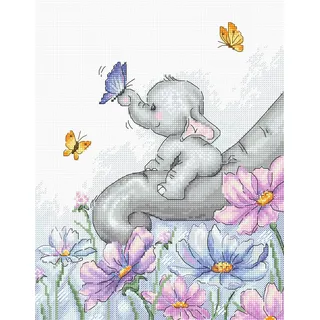 Lucas Kreuzstich Set "Elefant mit Schmetterling", Zählmuster, 19x23cm, Mehrfarbig