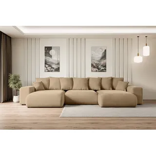 ALTDECOR Ecksofa mit Schlaffunktion und Bettkasten Corner Sofa Eckcouch Couch U-Form universal, links/rechts angeordnet Schlafcouch Ausziehbar Wohnlandschaft ESKAR-U -364x176x72 cm Beige - Beige