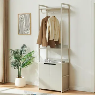 [en.casa] Garderobenständer Jässaatka mit 1 Stange 1 Schrank Garderobe Flur mit Schuhregal Jackenständer freistehend Metall Standgarderobe Kleiderständer 200 x 61 x 40 cm Grau