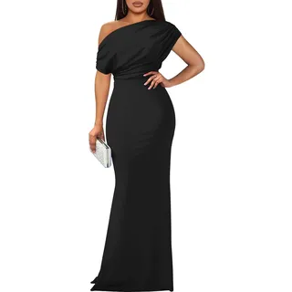 YMDUCH Damen Bodycon Figurbetont (1er Pack) | Rückenfrei, dehnbar, tailliert, Meerjungfrau, eine Schulter, figurbetont, elegant, schlank, formell, einfarbig, Abend