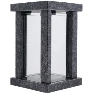 KOKA Grab-Lampe Granit Steel Grey Friedhof-Leuchte eckig hochwertig Glas Grab-Schmuck