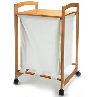 MSV Wäschesammler Bambus (BxHxT): 45 x 73 x 41 cm Wäschekorb aus Stoff mit einem Bambusgestell und Ablage zum Unterbringen von Wäsche als praktischer Wäschepuff mit seitlichen Griffen, natur