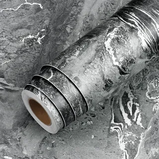 LACHEERY Grau Möbelfolie Marmor Schwarz Matt Arbeitsplatte Folie Küche Vinyl 90cm x 400cm Klebefolie Möbel Marmoroptik Wasserdicht Küchenfolie Arbeitsplatte Marmor Küche Folieren für Tische Schränk