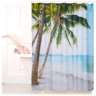 Relaxdays Duschvorhang Strand mit Palmen 180,0 x 180,0 cm