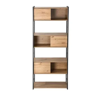 Calicosy Bücherregal mit 3 Schiebetüren 40/196,5/80 cm , Apfelbaumfarben , Holzwerkstoff , 40x196.5x80 cm , Wohnzimmer, Regale, Bücherregale