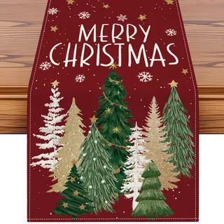 Artscope Weihnachten Tischläufer, Modern Weihnachtstischläufer Dekoration, Weihnachtsdeko Tischdecke Party Dekor für Küche, Esstisch, Garten, Innen & Außen (40x240cm, Bunt Weihnachtsbaum Rot)