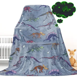 gdindff Bunte Dinosaurier-Decke, leuchtet im Dunkeln, Decke für Kinder, weiche Überwurfdecke, flauschig, warm, leuchtende Dino-Decken für Bett, Sofa, Couch, Fleecedecke, einzigartiges Weihnachts- und