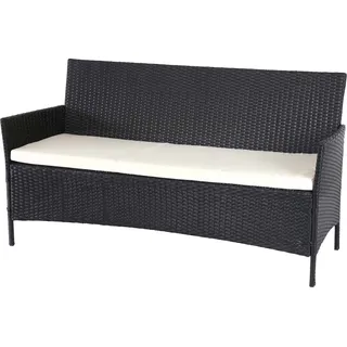 3-Sitzer Poly-Rattan Gartenbank Halden, Sitzbank anthrazit, Kissen creme - Schwarz
