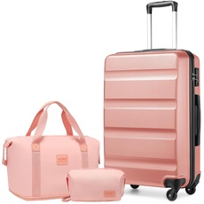 KONO Gepäck-Set Reise ABS Hartschale Kabinenkoffer mit TSA-Schloss und erweiterbarer Reisetasche & Kulturbeutel, Hautfarben und Rosa, Luggage Set 5 pcs, modisch
