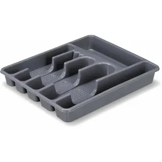 PARENCE. 6-Fächer-Besteck-Tablett – grauer Kunststoff-Küchenschubladen-Organizer – Besteckaufbewahrung 30x35x4,5 cm