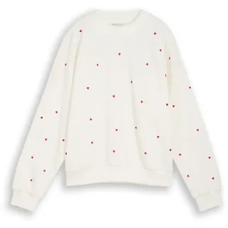Tom Tailor Sweatshirt Off White/Rot Herzstickerei S