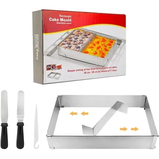 GYSRXS Edelstahl Backrahmen Rechteckig Verstellbar Wiederverwendbar Tortenring Eckig mit Teiler und 2 Winkelpalette für Torten Pizza Backen Und Dekorieren,18-33×28-53cm(Silber)