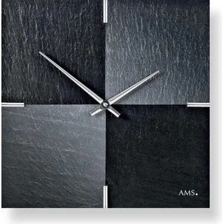 AMS 9520 Wanduhr Quarz Schiefer Naturschiefer mit Aluminium Schieferuhr Schach - Silber