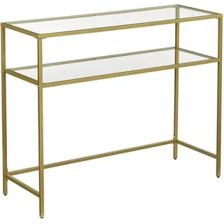 Vasagle Konsolentisch 2 Ablagen Hartglas 35 cm x 100 cm x 80 cm Gold