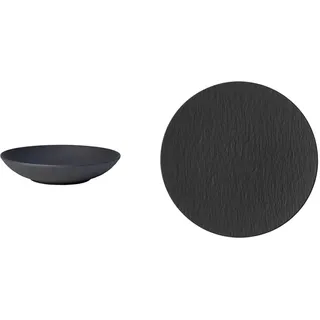 Villeroy & Boch - Manufacture Rock Schale flach, 6 Stück, 1100 ml, 23 cm, Premium Porzellan, spülmaschinen-, mikrowellengeeignet, schwarz & 10-4239-2590 Manufacture Rock Pizzateller, Premium Porzellan