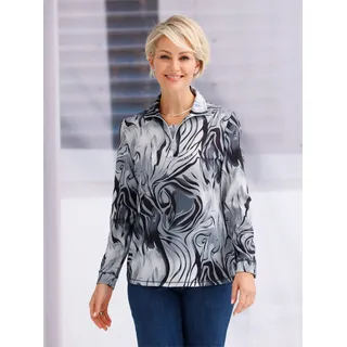 Poloshirt CLASSIC BASICS "Winter-Shirt", Damen, Gr. 52, schwarz (schwarz, bedruckt), 95% Polyester, 5% Elasthan, gemustert, mehrfarbig, Shirts Poloshirt